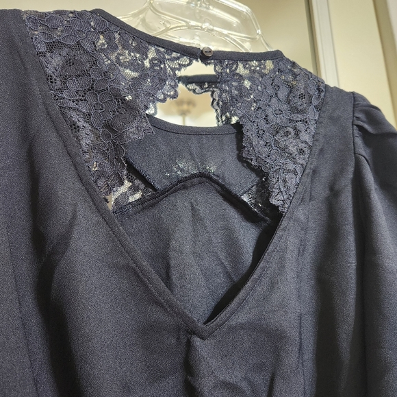 Express Navy Blue Lace Open Back Top Blouse - Picture 8 of 10